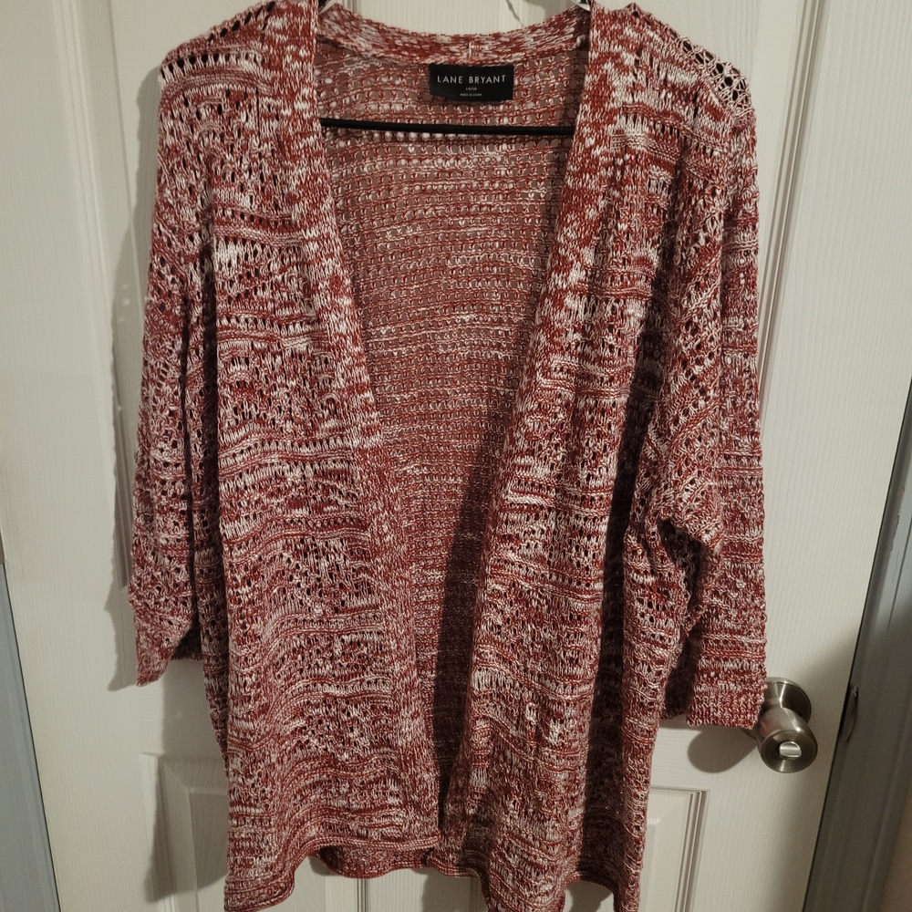 Lane Bryant Women's Marled Red and White Cardigan